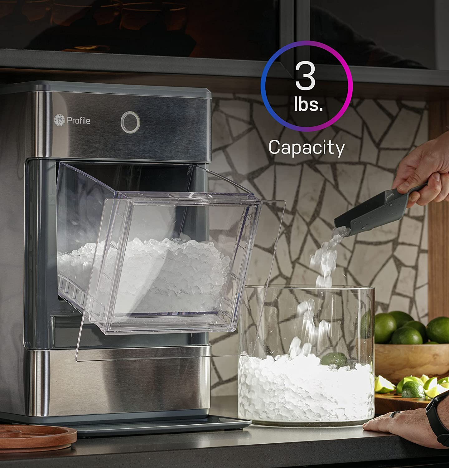 Profile Opal | Countertop Nugt Ice Maker with Side Tank | Portable Ice Machine with Bluetooth Connectivity | Smart Home Kitchen Essentials | Stainless Steel Finish | up to 24 Lbs. of Ice per Day