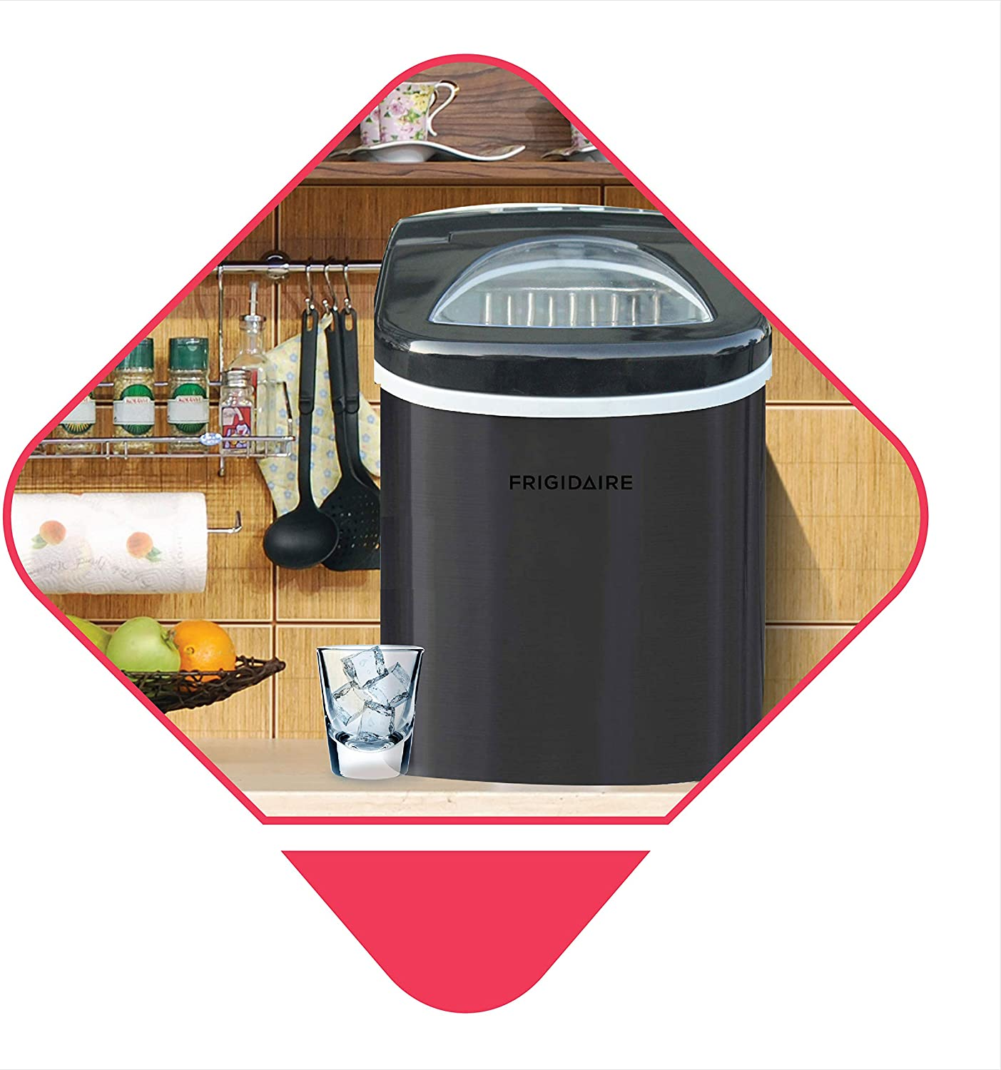 EFIC117-SSBLACK-COM EFIC117-SSBLACK 26 Lbs Portable Compact Maker, Stainless Steel Ice Making Machine, Medium, Black Stainless