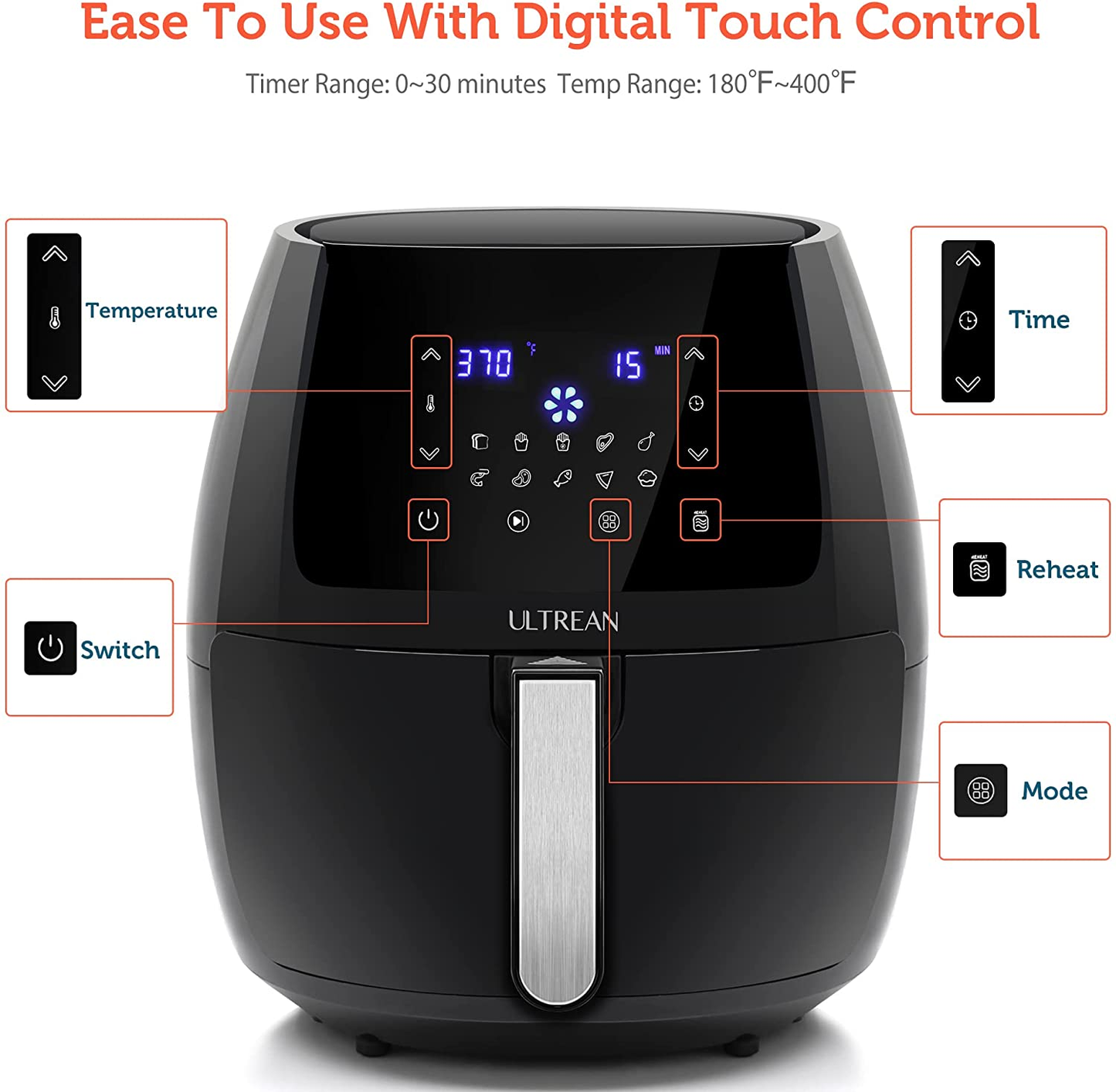 5.8 Quart Air Fryer, Electric Hot Air Fryers Oilless Cooker with 10 Presets, Digital LCD Touch Screen, Nonstick Basket, 1700W, UL Listed (Black)