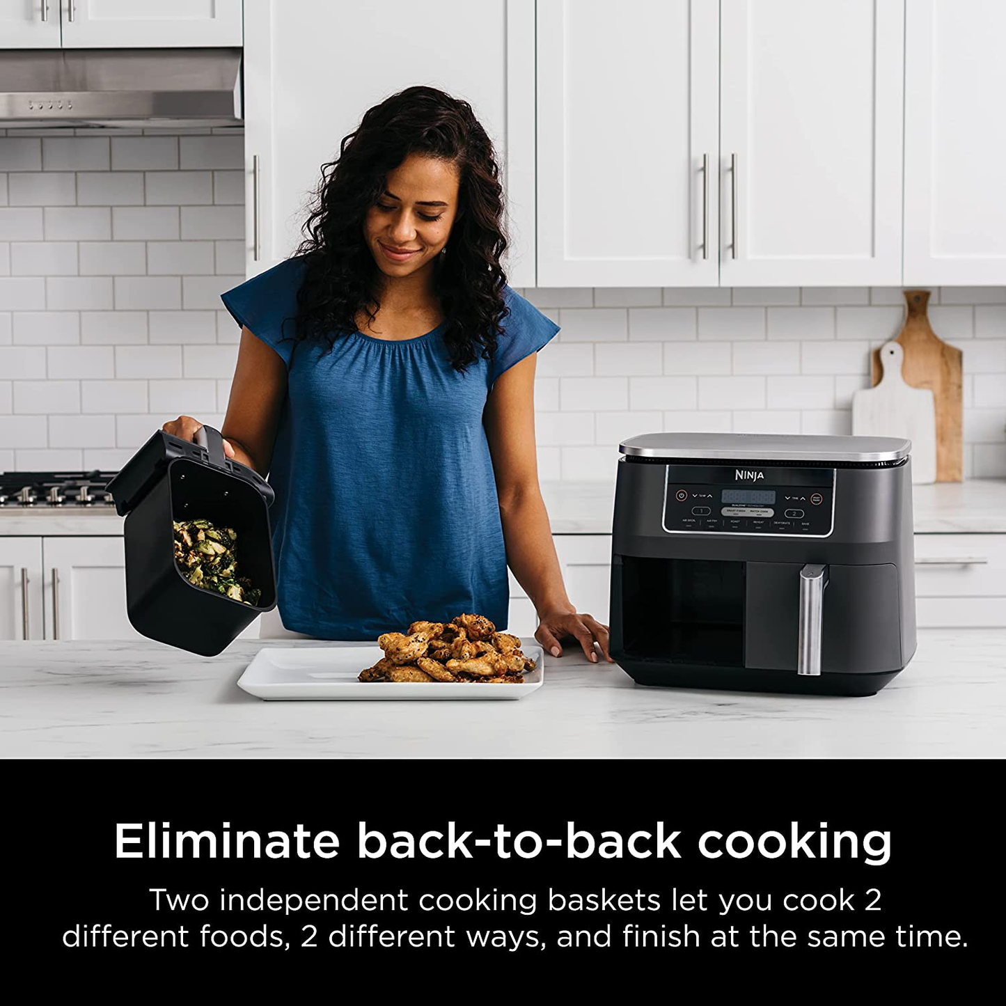 DZ201 Foodi 8 Quart 6-In-1 Dualzone 2-Basket Air Fryer with 2 Independent Frying Baskets, Match Cook & Smart Finish to Roast, Broil, Dehydrate & More for Quick, Easy Meals, Grey
