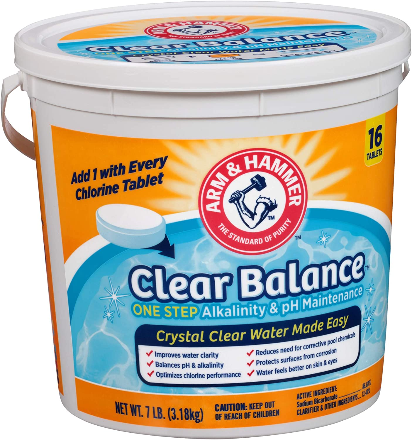 Arm & Hammer Clear Balance Swimming Pool Maintenance Tablets, 16 Count