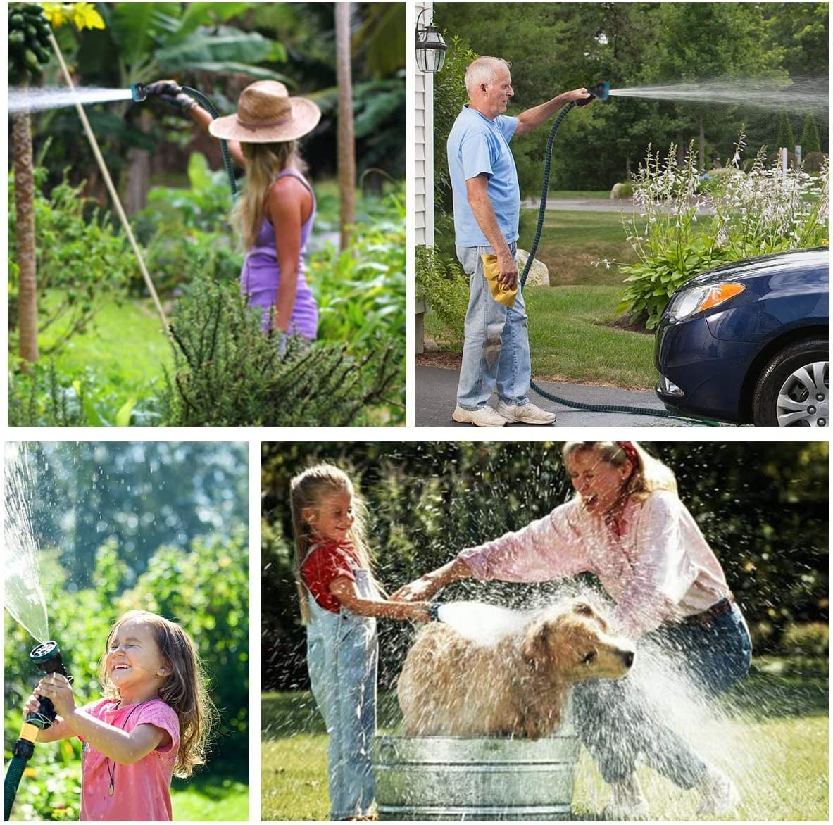 25Ft Garden Hose Expandable: Expandable Water Hose with Durable 3-Layers Latex and 10 Function Nozzle, Durable Water Hose with Solid Fittings (BLUE)