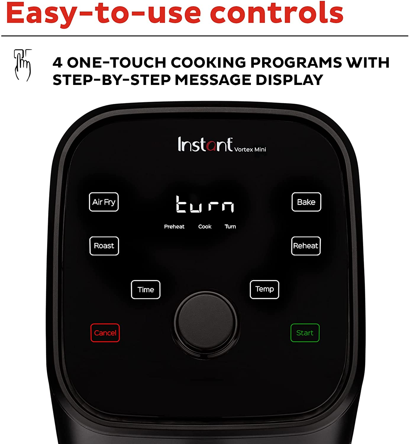 Instant Vortex 2QT 4-In-1 Air Fryer Oven Combo, (Free App with 90 Recipes), Customizable Smart Cooking Programs, Roast, Toast, Crisp, Reheat, Nonstick and Dishwasher-Safe Basket, Black