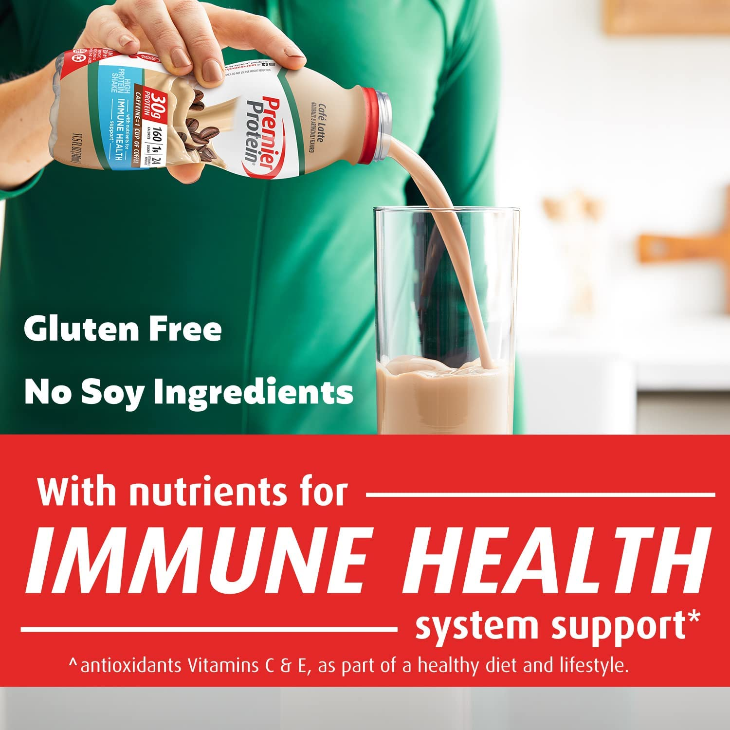 Premier Protein Shake, Café Latte, 30g Protein, 1g Sugar, 24 Vitamins & Minerals, Nutrients to Support Immune Health, 11.5 Fl Oz, Pack of 12