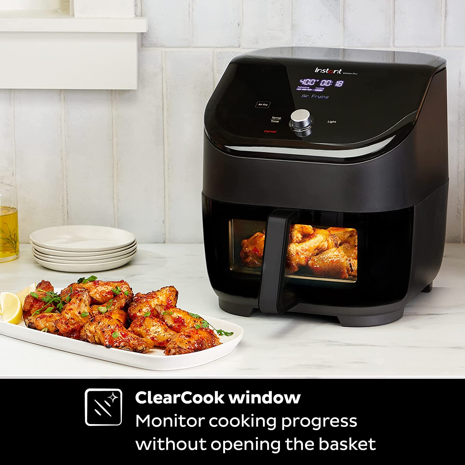 Instant Vortex plus 6 Quart 6-In 1 Air Fryer with Clearcook™ Easy View Windows and Evencrisp™ Technology, Air Fry, Roast, Broil, Bake, Reheat, Dehydrate, 1700W, Black