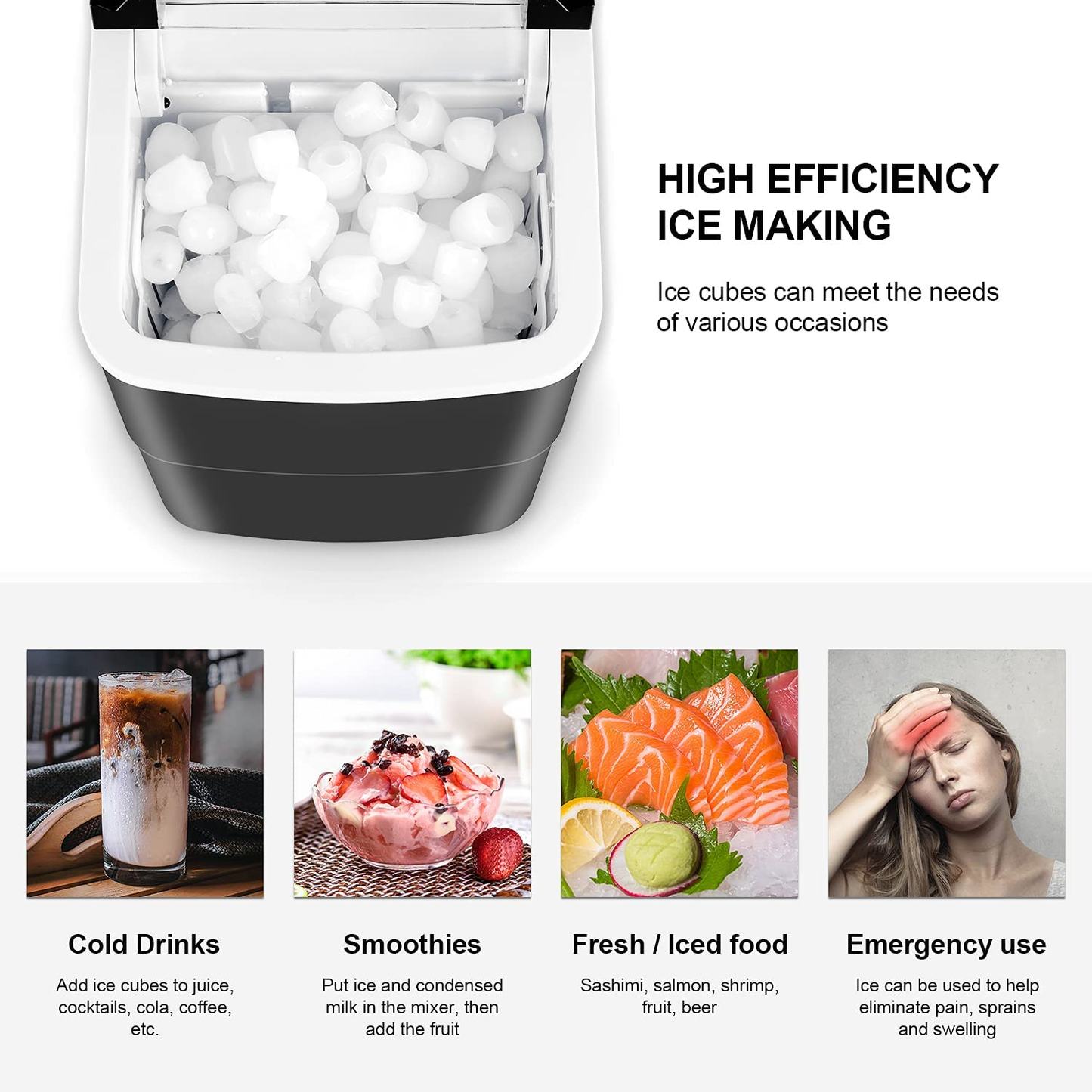 Ice Makers Countertop Ice Machine Maker Countertop for Home/Office/Camping/Mini/Small/Table Top/Tabletop/Electric with Spoon, 26.5 Lbs in 24H