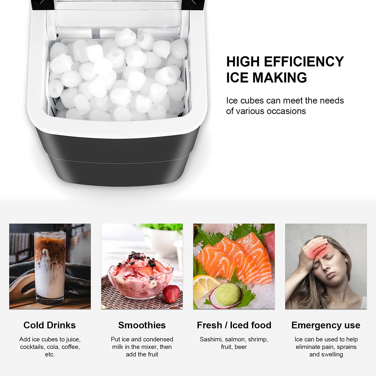 Ice Makers Countertop Ice Machine Maker Countertop for Home/Office/Camping/Mini/Small/Table Top/Tabletop/Electric with Spoon, 26.5 Lbs in 24H