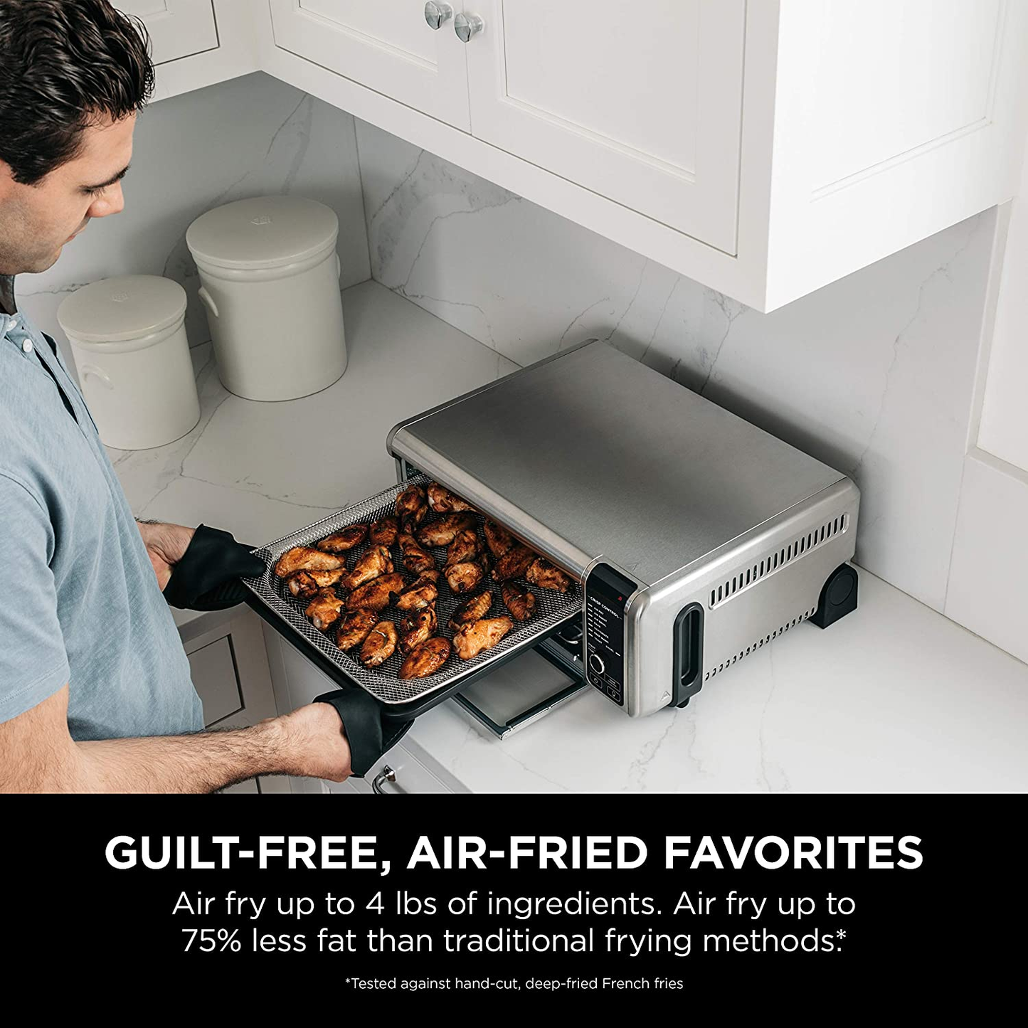 SP101 Digital Air Fry Countertop Oven with 8-In-1 Functionality, Flip up & Away Capability for Storage Space, with Air Fry Basket, Wire Rack & Crumb Tray, Silver