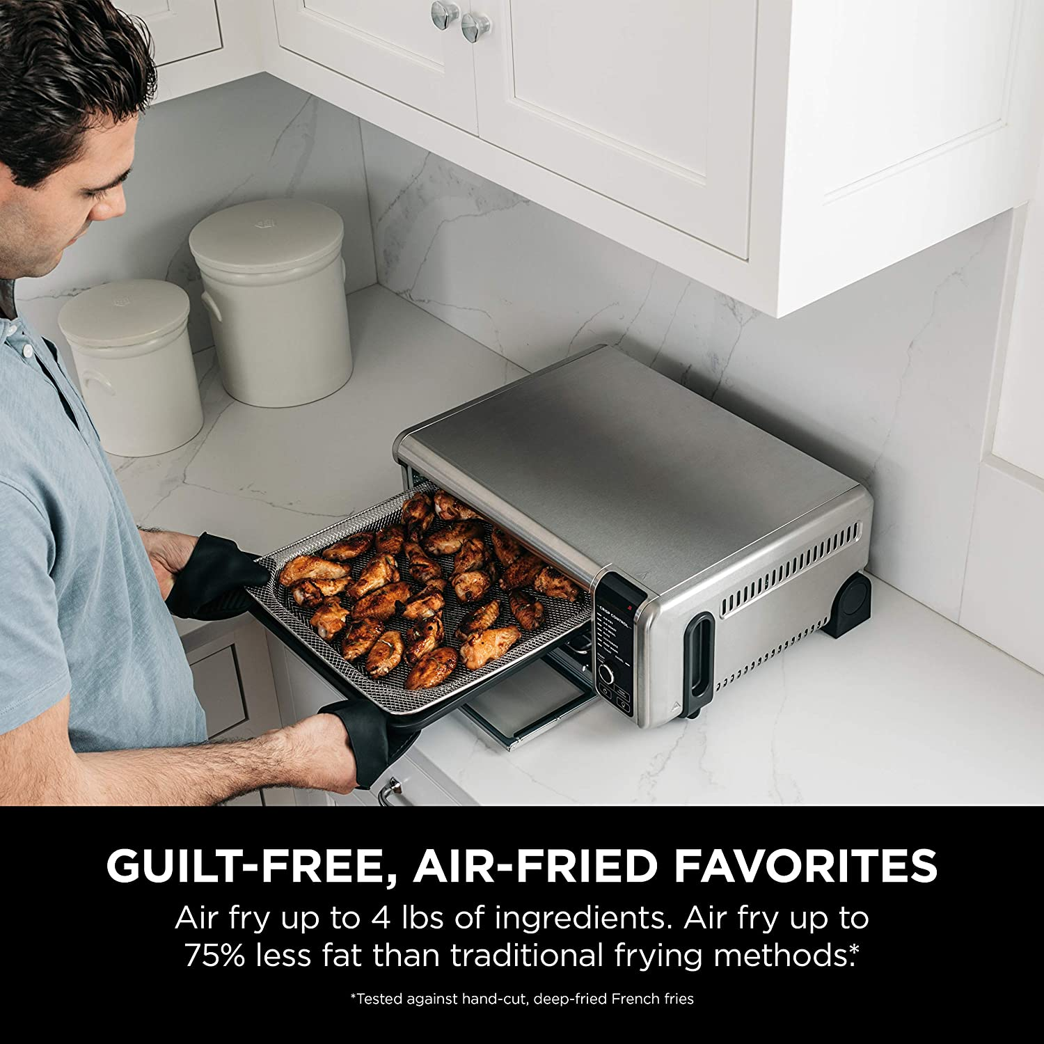 SP101 Digital Air Fry Countertop Oven with 8-In-1 Functionality, Flip up & Away Capability for Storage Space, with Air Fry Basket, Wire Rack & Crumb Tray, Silver