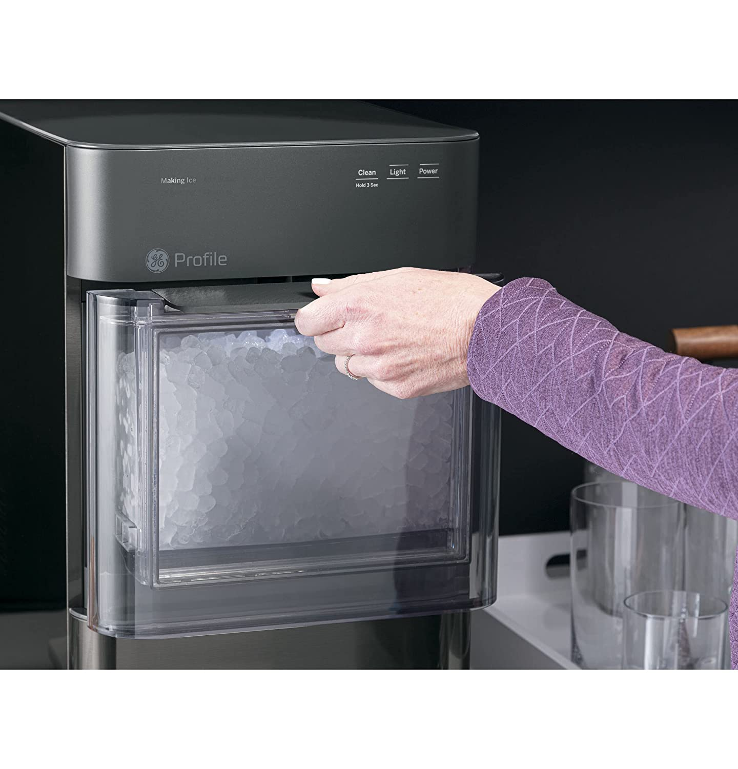 Profile Opal 2.0 | Countertop Nugt Ice Maker | Ice Machine with Wifi Connectivity | Smart Home Kitchen Essentials | Black Stainless