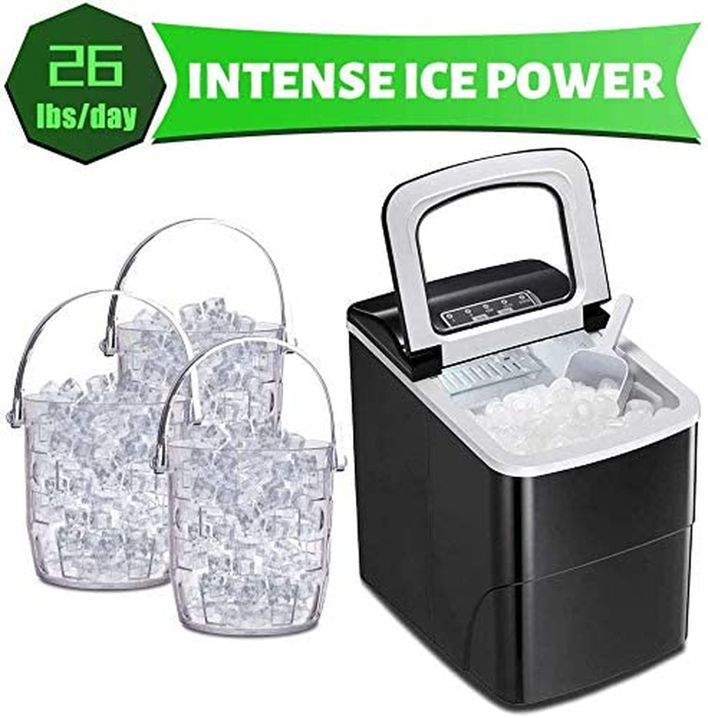 Countertop Ice Maker Machine, Portable Ice Makers Countertop, Make 26 Lbs Ice in 24 Hrs,Ice Cube Rready in 6-8 Mins with Ice Scoop and Basket (Black)
