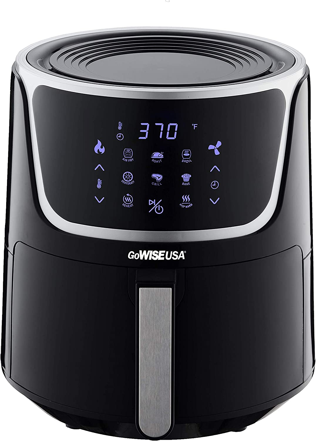 GW22956 7-Quart Electric Air Fryer with Dehydrator & 3 Stackable Racks, Led Digital Touchscreen with 8 Functions + Recipes, 7.0-Qt, Black/Silver