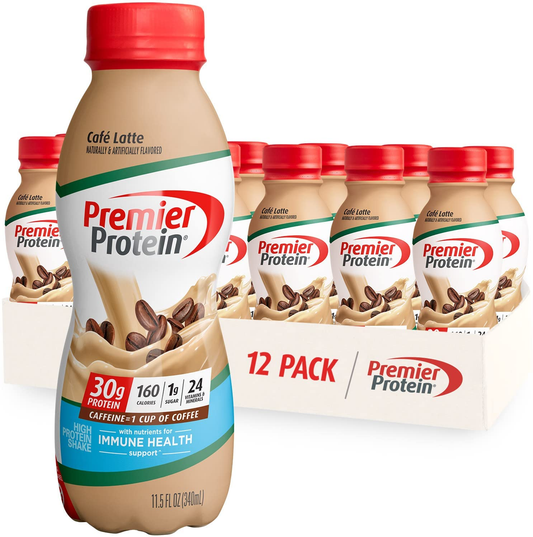 Premier Protein Shake, Café Latte, 30g Protein, 1g Sugar, 24 Vitamins & Minerals, Nutrients to Support Immune Health, 11.5 Fl Oz, Pack of 12