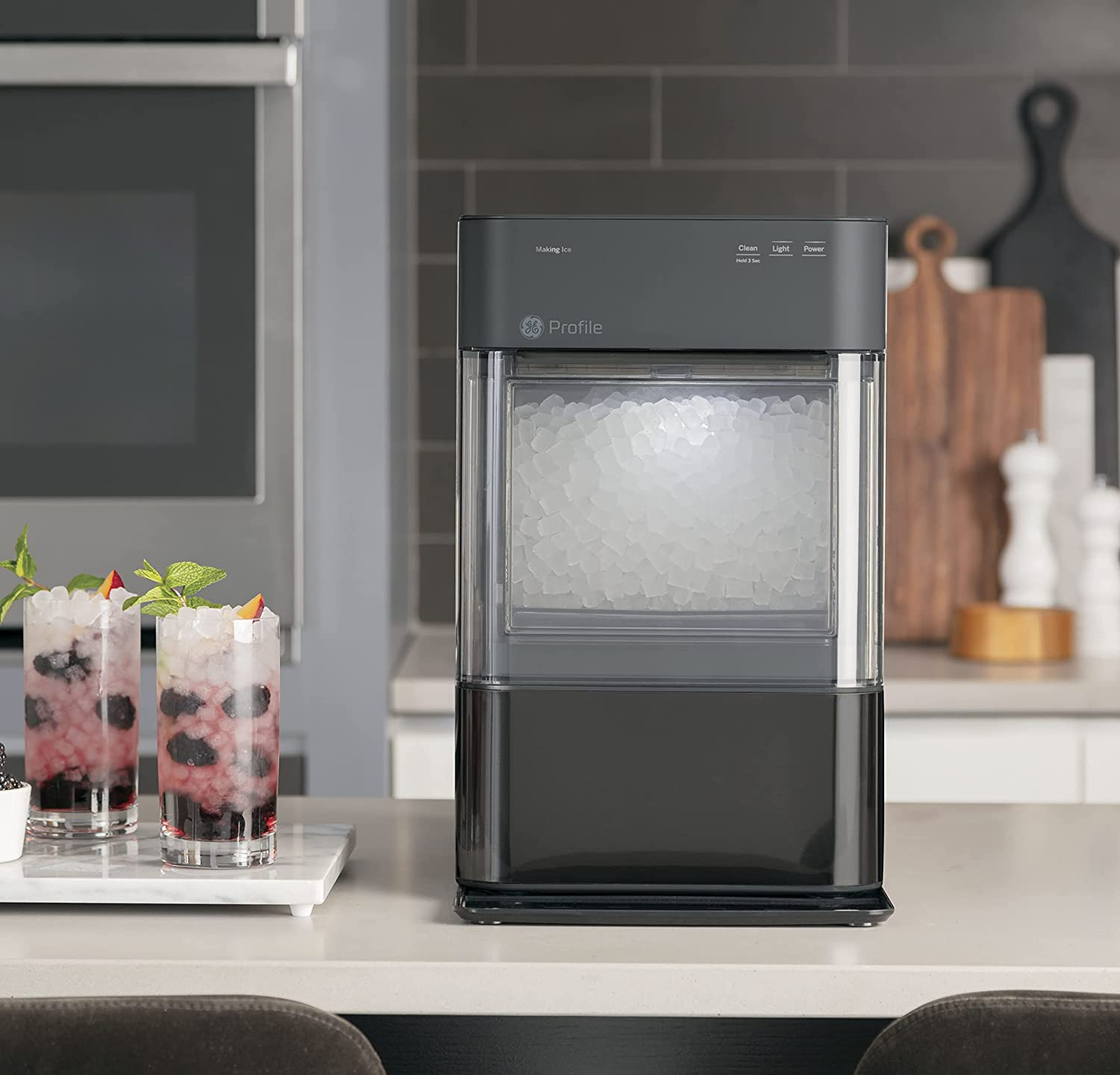 Profile Opal 2.0 | Countertop Nugt Ice Maker | Ice Machine with Wifi Connectivity | Smart Home Kitchen Essentials | Black Stainless