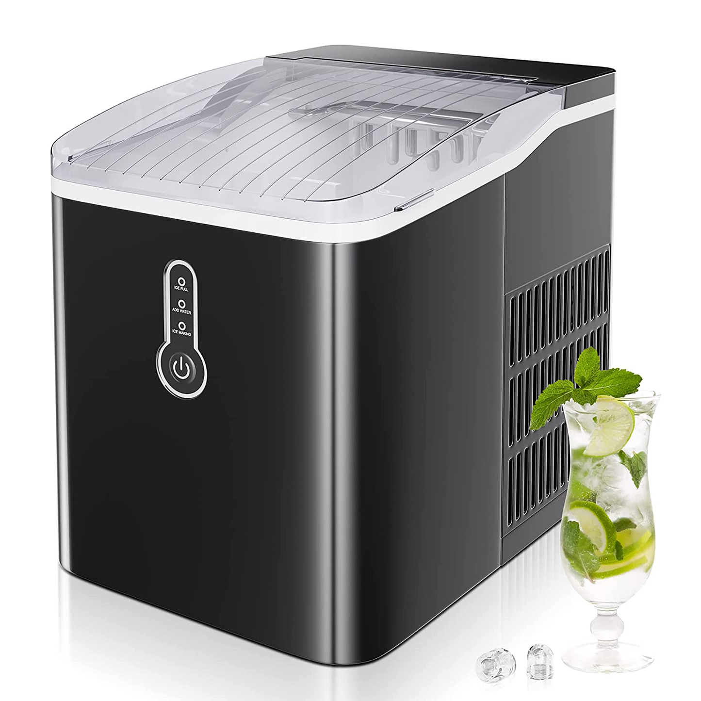 Ice Maker Countertop, Efficient Easy Carry Ice Maker, Self-Cleaning Ice Maker with Ice Scoop & Basket, 9Pcs/ 8Mins 26.6Lbs per Day for Home/Office/Kitchen, Black