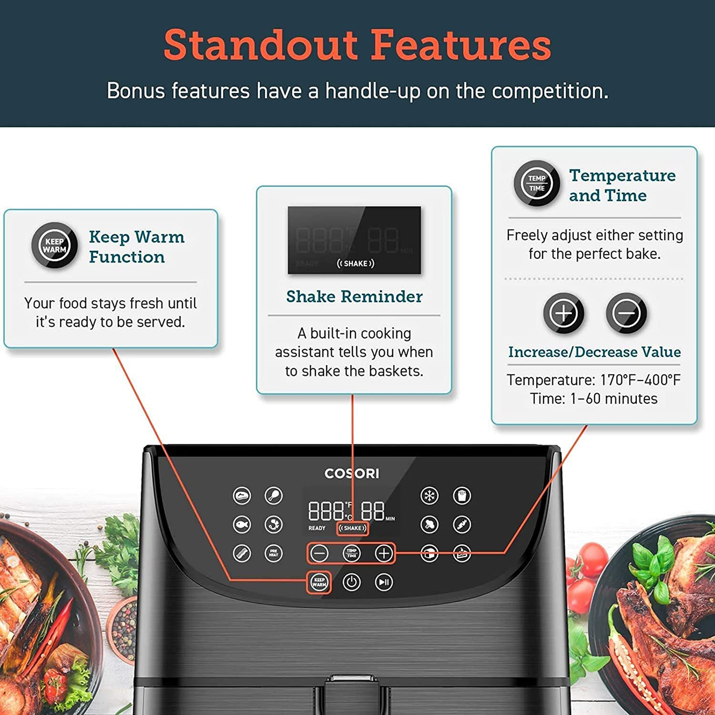 Air Fryer Oven Combo 5.8QT Max Xl Large Cooker (Cookbook with 100 Recipes), One-Touch Screen with 11 Precise Presets and Shake Reminder, Nonstick and Dishwasher-Safe Square Design Basket, Black