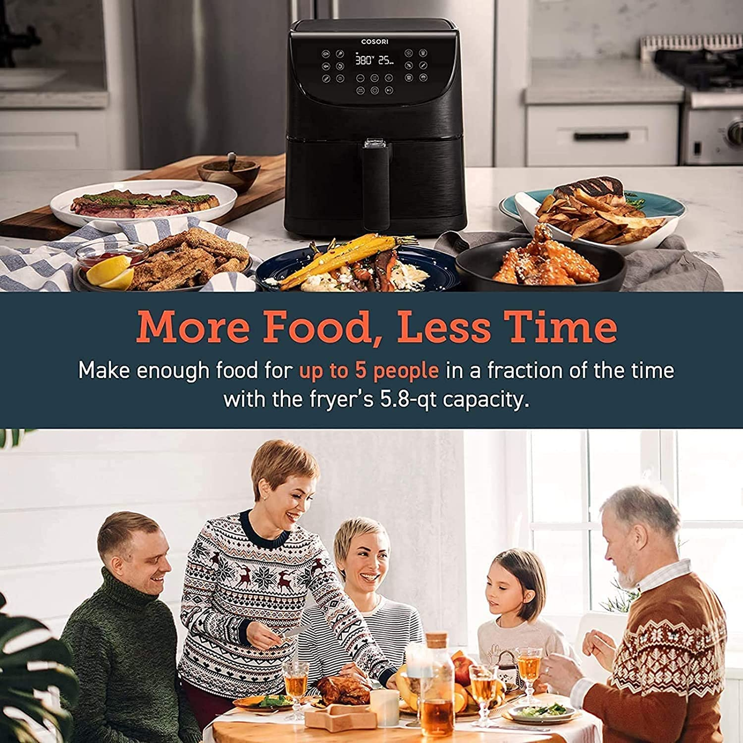 Air Fryer Oven Combo 5.8QT Max Xl Large Cooker (Cookbook with 100 Recipes), One-Touch Screen with 11 Precise Presets and Shake Reminder, Nonstick and Dishwasher-Safe Square Design Basket, Black