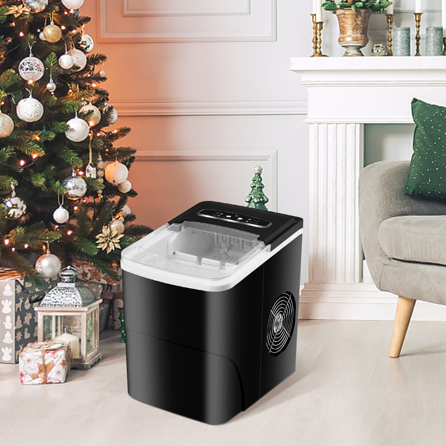 Ice Makers Countertop Ice Machine Maker Countertop for Home/Office/Camping/Mini/Small/Table Top/Tabletop/Electric with Spoon, 26.5 Lbs in 24H