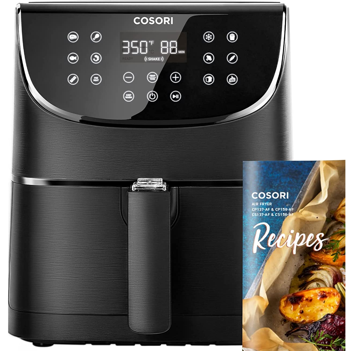 Air Fryer Oven Combo 5.8QT Max Xl Large Cooker (Cookbook with 100 Recipes), One-Touch Screen with 11 Precise Presets and Shake Reminder, Nonstick and Dishwasher-Safe Square Design Basket, Black