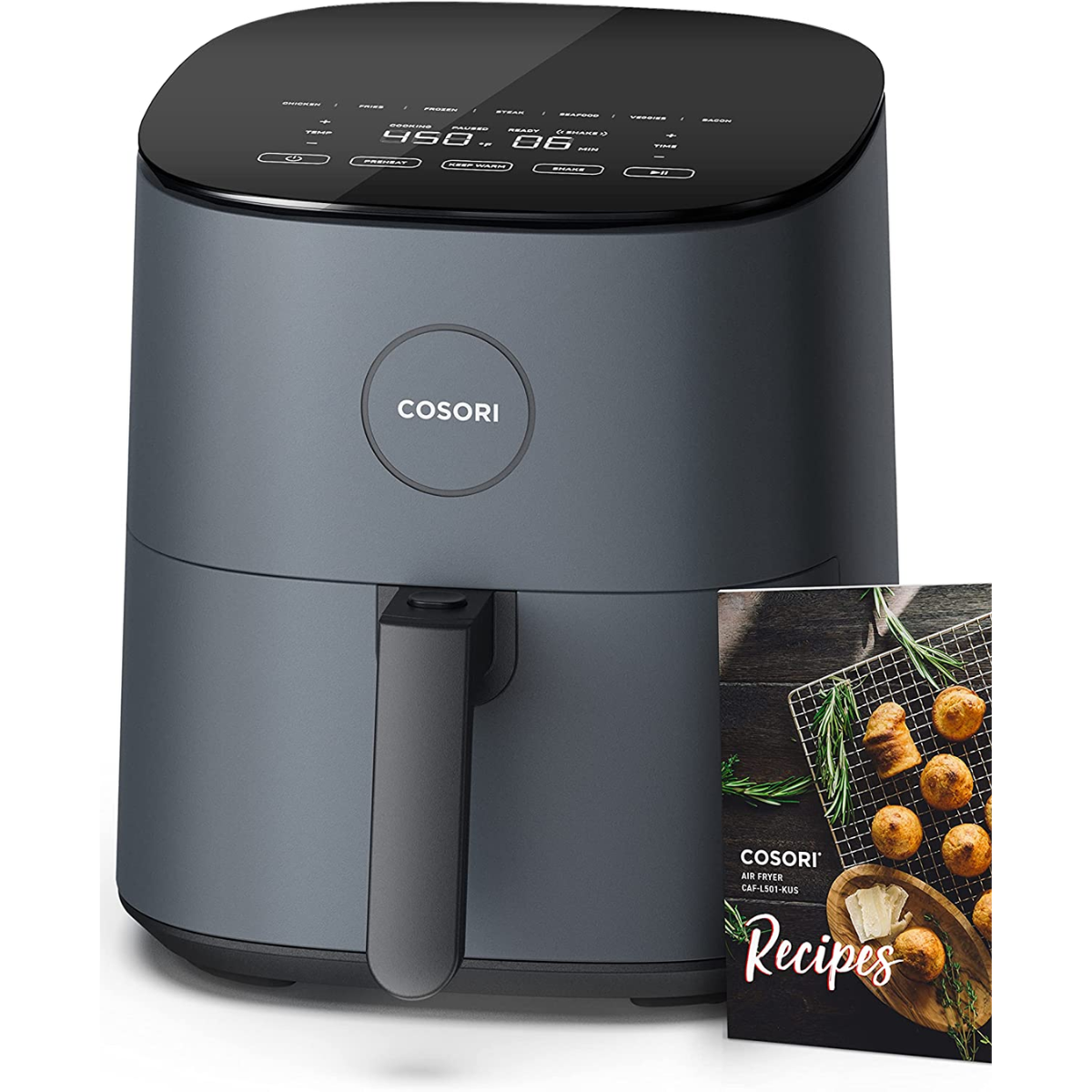 Air Fryer, 5 QT, 9-In-1 Airfryer Compact Oilless Small Oven, Dishwasher-Safe, 450℉ Freidora De Aire, 30 Exclusive Recipes, Tempered Glass Display, Nonstick Basket, Quiet, Fit for 2-4 People