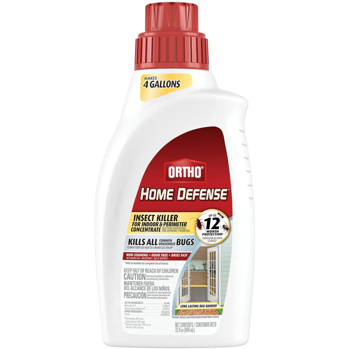 Ortho Home Defense Insect Killer for Indoor & Perimeter Concentrate: Makes 4 Gallons, Odor Free, Dries Fast, 32 Fl. Oz.