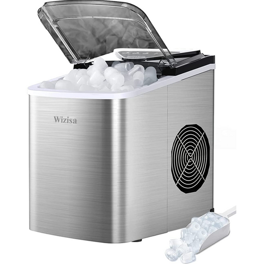 Ice Maker Machine for Countertop, 9 Bullet Ice Cubes Ready in 6 Minutes, 26Lbs in 24Hrs Portable Ice Maker Machine Self-Cleaning, 2 Sizes of Bullet-Shaped Ice for Home Kitchen Office Bar Party