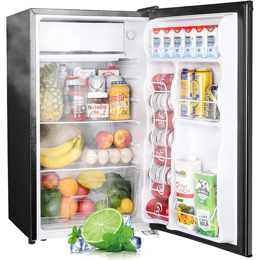 3.2 Cu.Ft Mini Fridge with Freezer, Single Door Mini Fridge, Adjustable Thermostat, Mini Refrigerator for Dorm, Office, Bedroom, Black-Br321