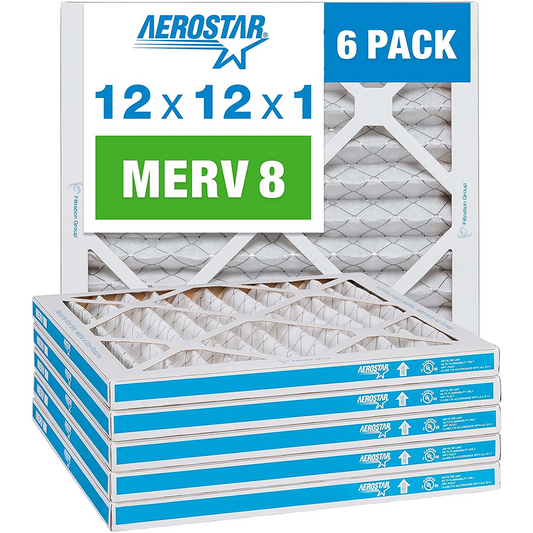12X12X1 MERV 8 Pleated Air Filter, AC Furnace Air Filter, 6 Pack (Actual Size: 11 3/4"X11 3/4"X3/4")