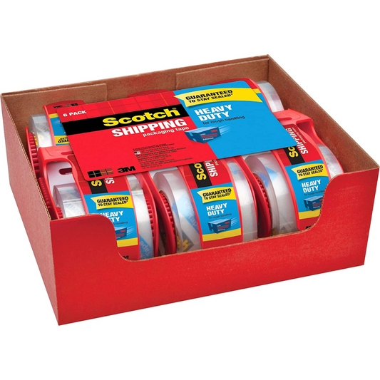 Heavy Duty Packaging Tape, 1.88" X 22.2 Yd, Designed for Packing, Shipping and Mailing, Strong Seal on All Box Types, 1.5" Core, Clear, 6 Rolls with Dispenser (142-6)