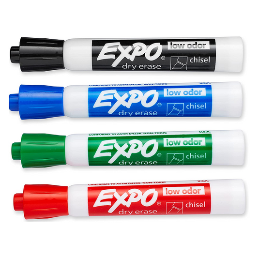 EXPO 874 Low-Odor Dry Erase Markers, Chisel Tip, Assorted Colors, 4-Count