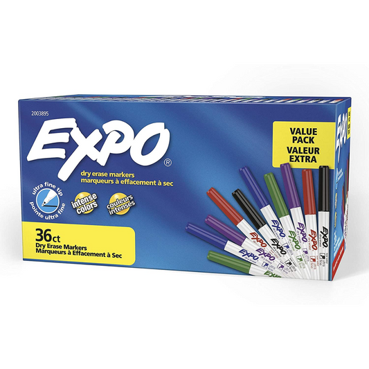 Low-Odor Dry Erase Markers, Ultra Fine Tip, Assorted Colors, 36-Count