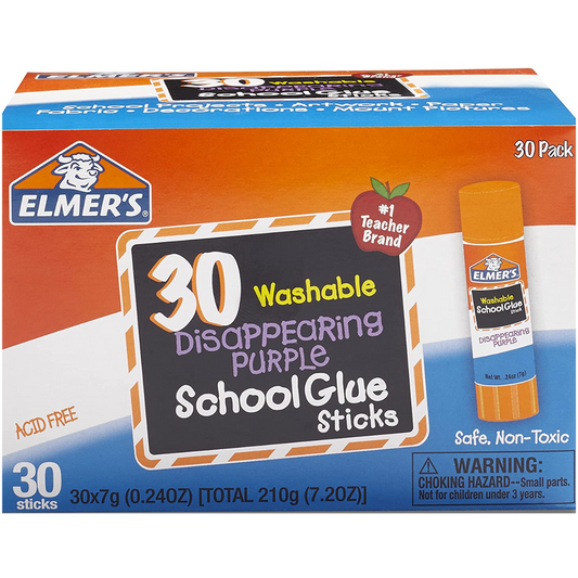 Disappearing Purple School Glue, Washable, 30 Pack, 0.24-Ounce Sticks