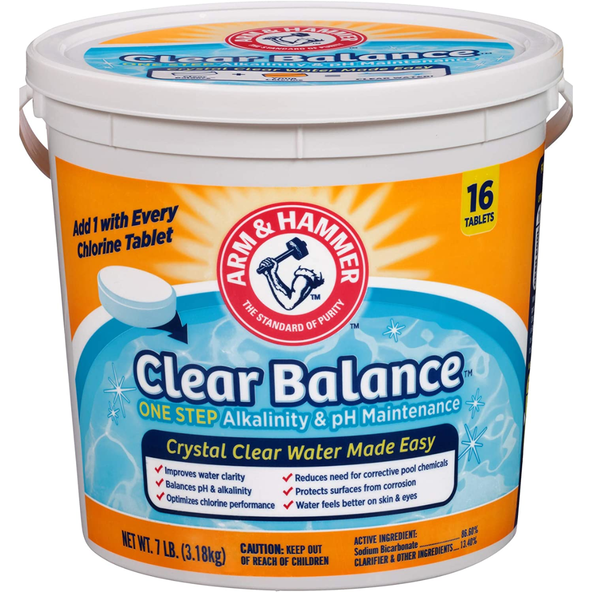 Arm & Hammer Clear Balance Swimming Pool Maintenance Tablets, 16 Count