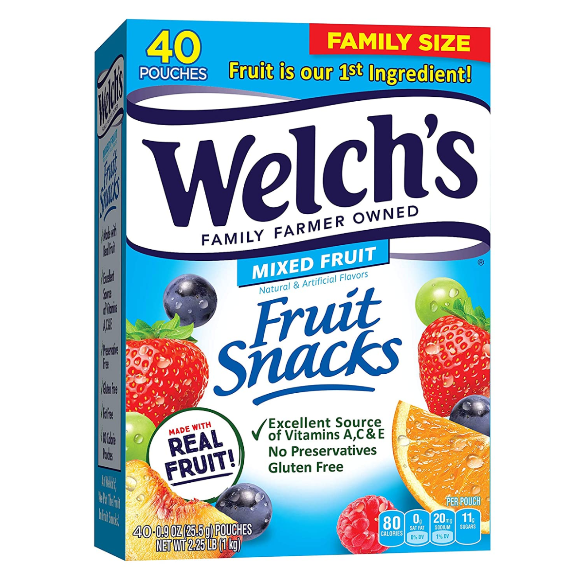 Fruit Snacks, Mixed Fruit, Gluten Free, Bulk Pack, 0.9 Oz Individual Single Serve Bags (Pack of 40)