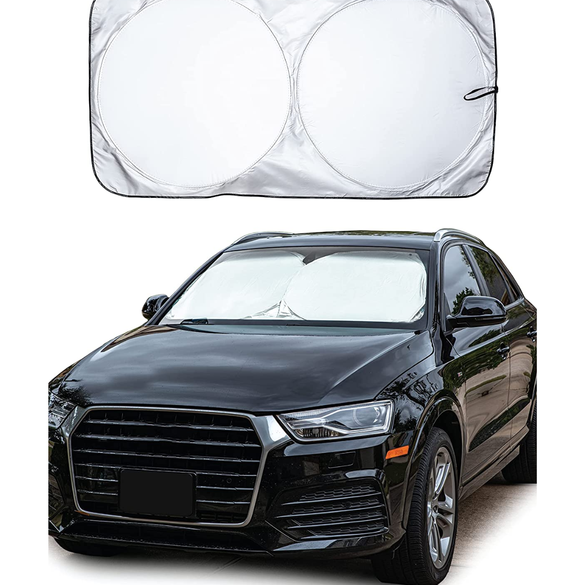 Car Windshield Sun Shade with Storage Pouch | Durable 240T Material Car Sun Visor for UV Rays and Sun Heat Protection | Car Interior Accessories for Sun Heat | Classic (59 Inches X 29 Inches)