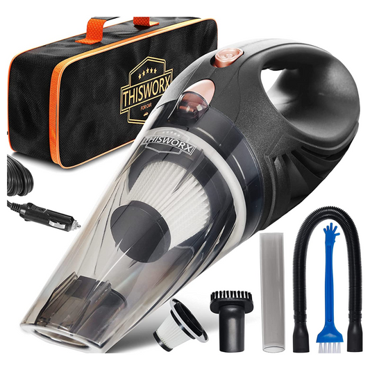 Car Vacuum Cleaner - Portable, High Power, Mini Handheld Vacuum W/ 3 Attachments, 16 Ft Cord & Bag - 12V, Small Auto Accessories Kit for Interior Detailing - Black