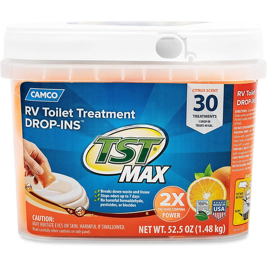 TST MAX RV Toilet Treatment Drop-Ins | Control Unwanted Odors and Break down Waste and Tissue | Septic Tank Safe | Orange Scent | 30-Pack (41183)