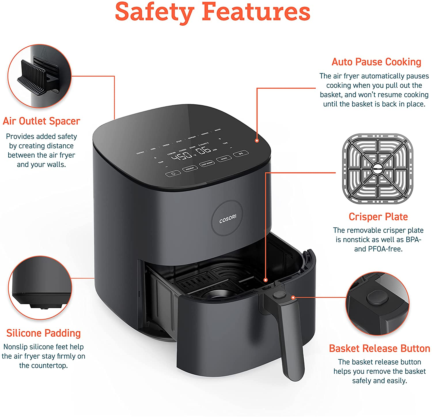 Air Fryer, 5 QT, 9-In-1 Airfryer Compact Oilless Small Oven, Dishwasher-Safe, 450℉ Freidora De Aire, 30 Exclusive Recipes, Tempered Glass Display, Nonstick Basket, Quiet, Fit for 2-4 People