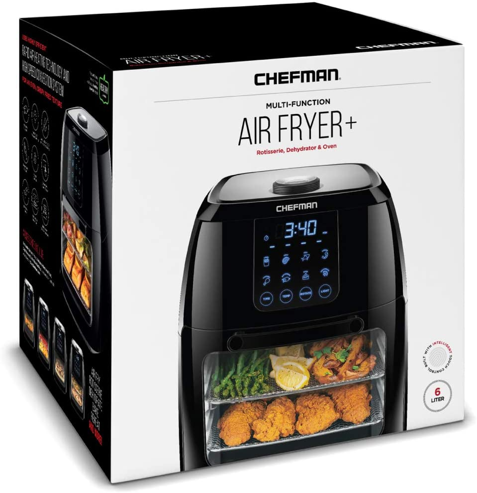 6.3 Quart Digital Air Fryer+ Rotisserie, Dehydrator, Convection Oven, 8 Touch Screen Presets Fry, Roast, Dehydrate & Bake, Bpa-Free, Auto Shutoff, Accessories Included, XL Family Size, Black