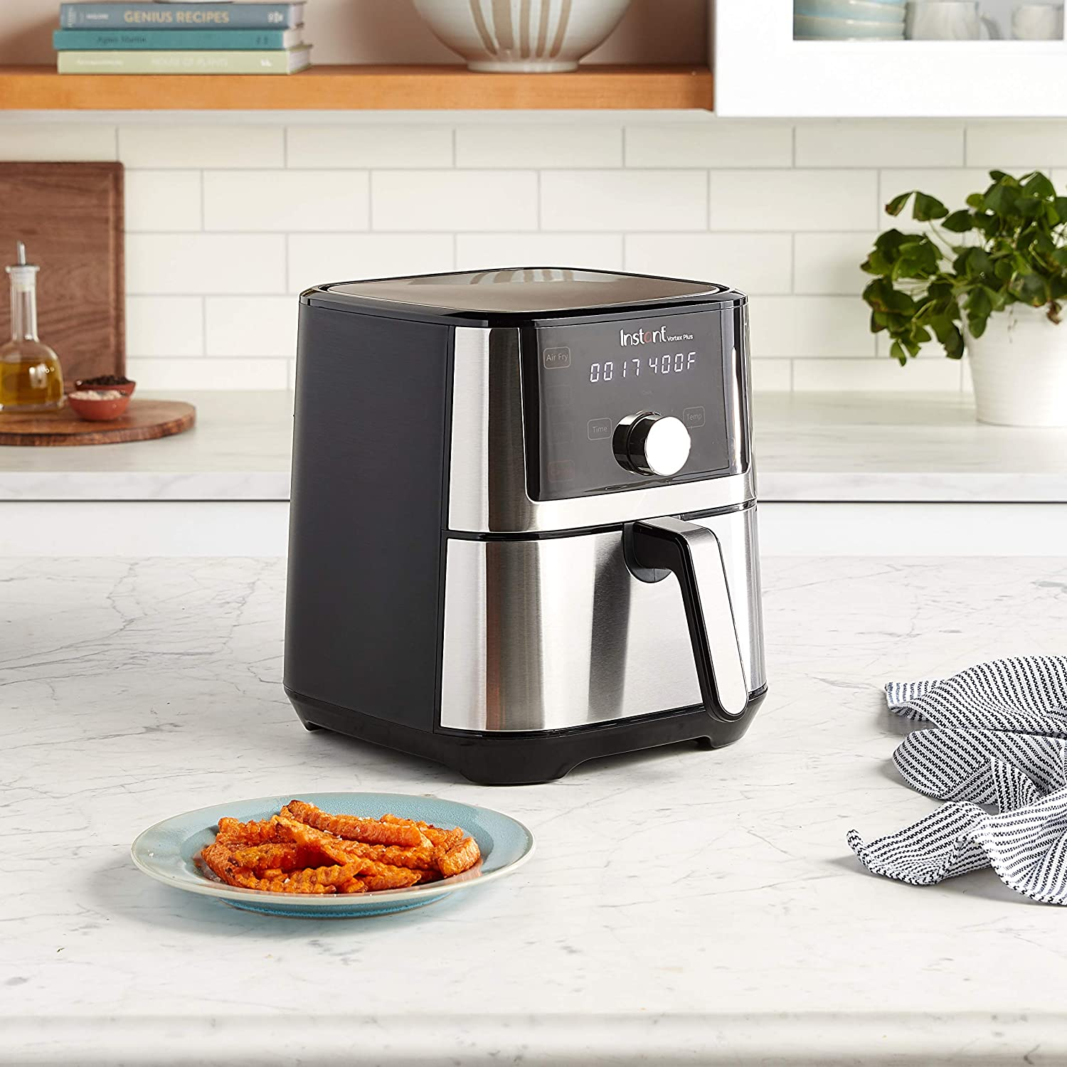 Instant Vortex plus 6-In-1 4QT Air Fryer Oven Combo (Free App with 90 Recipes), Customizable Smart Cooking Programs, Nonstick and Dishwasher-Safe Basket, Stainless Steel
