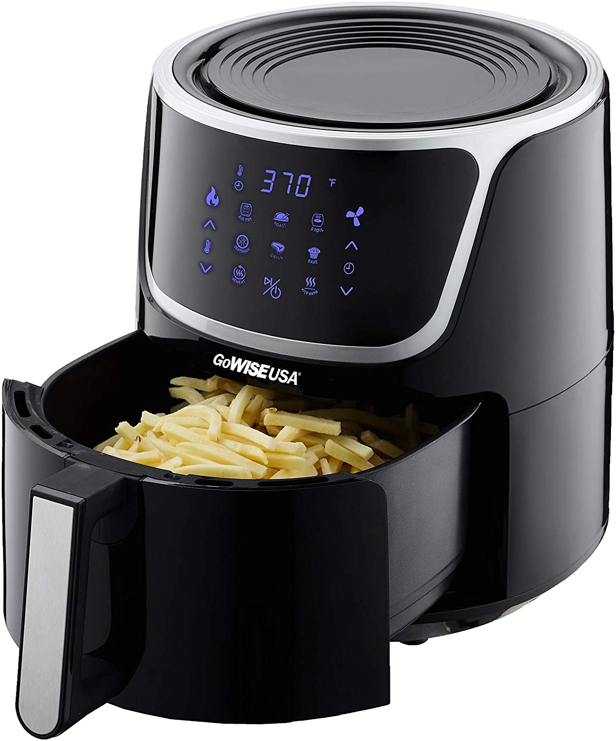 GW22956 7-Quart Electric Air Fryer with Dehydrator & 3 Stackable Racks, Led Digital Touchscreen with 8 Functions + Recipes, 7.0-Qt, Black/Silver