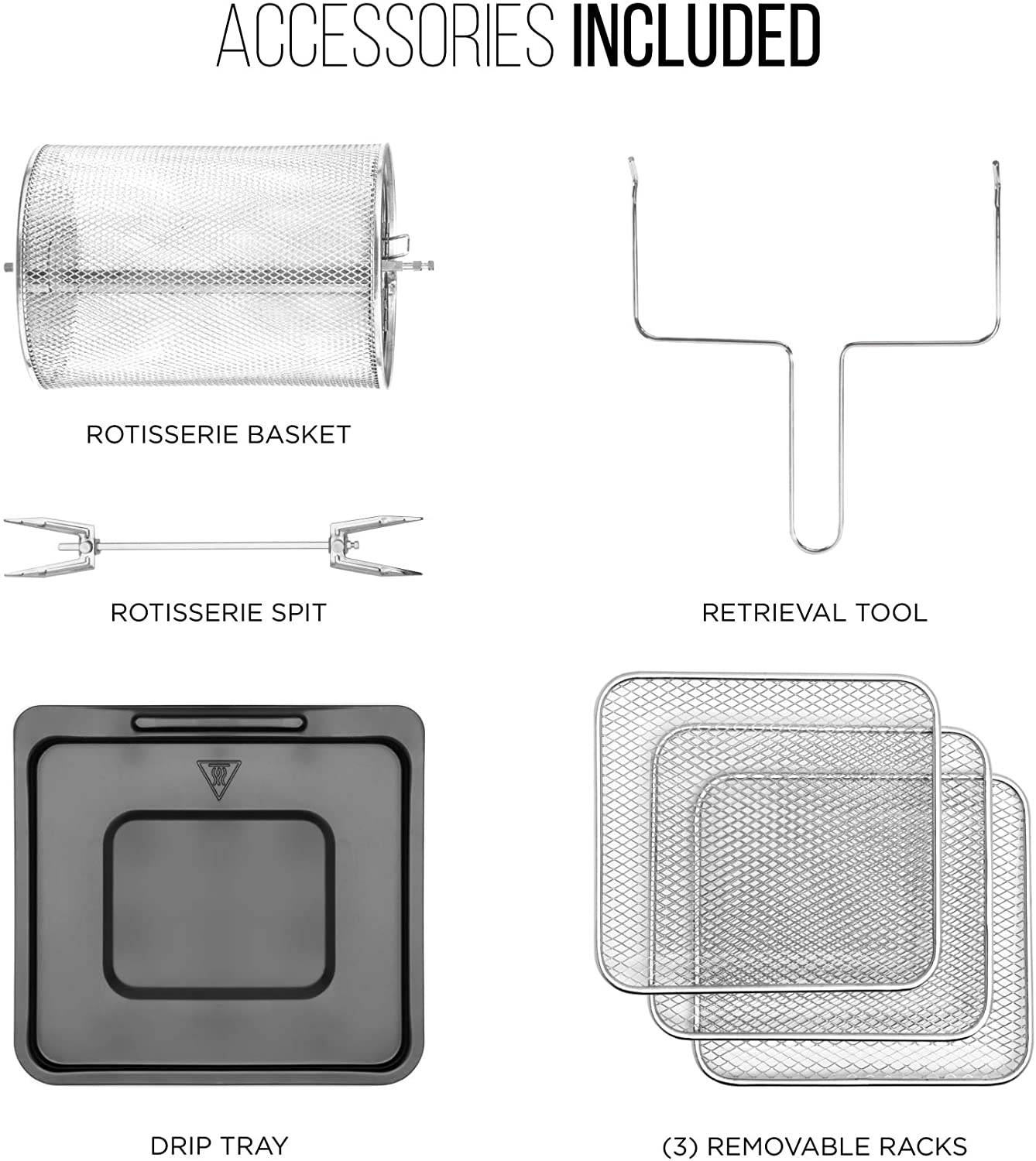 Multifunctional Digital Air Fryer+ Rotisserie, Dehydrator, Convection Oven, 17 Touch Screen Presets Fry, Roast, Dehydrate & Bake, Auto Shutoff, Accessories Included, XL 10L Family Size, Black