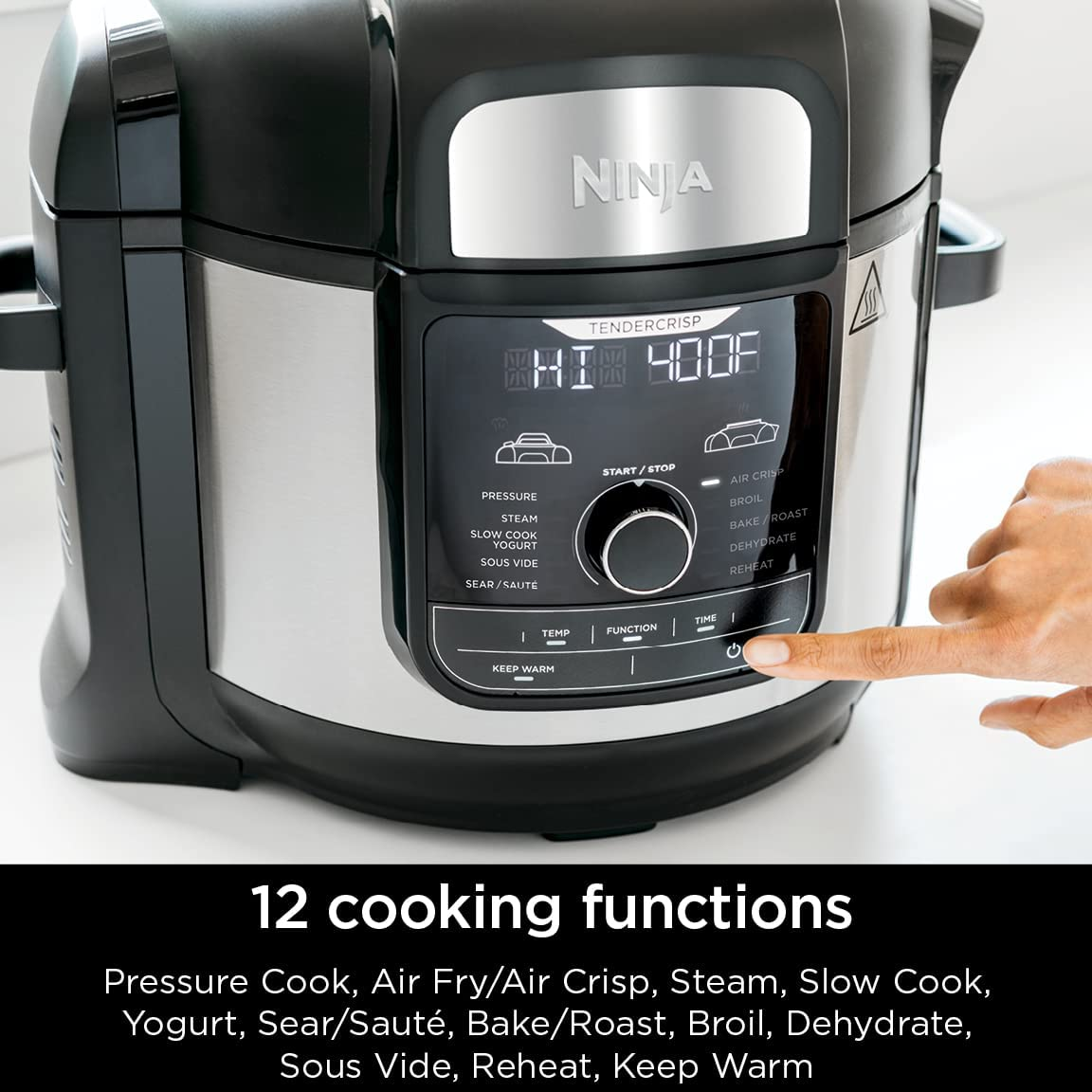 Ninja FD401 Foodi 12-In-1 Deluxe XL 8 Qt. Pressure Cooker & Air Fryer That Steams, Slow Cooks, Sears, Sautés, Dehydrates & More, with 5 Qt. Crisper Basket, Deluxe Reversible Rack & Recipe Book, Silver