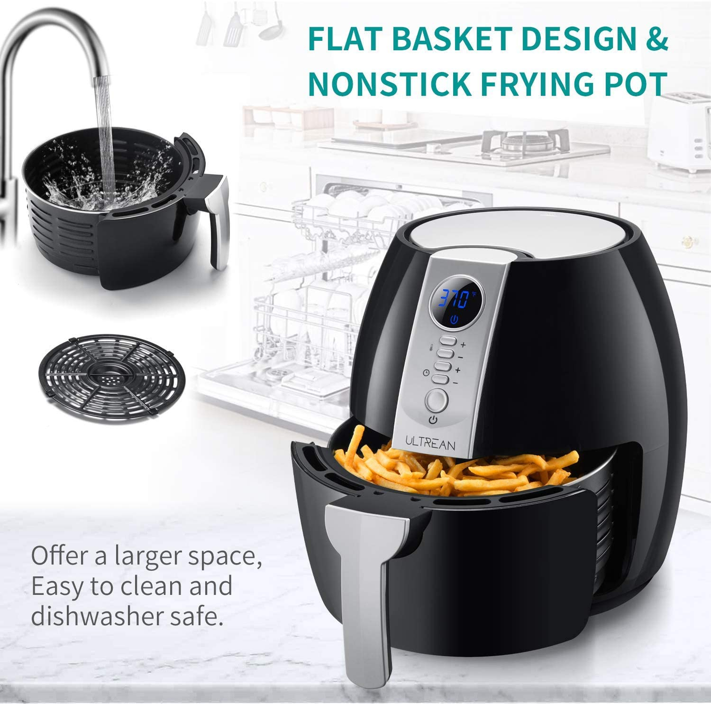 Air Fryer, 4.2 Quart (4 Liter) Electric Hot Air Fryers Oven Oilless Cooker with LCD Digital Screen and Nonstick Frying Pot, ETL/UL Certified,1-Year Warranty,1500W (Black)