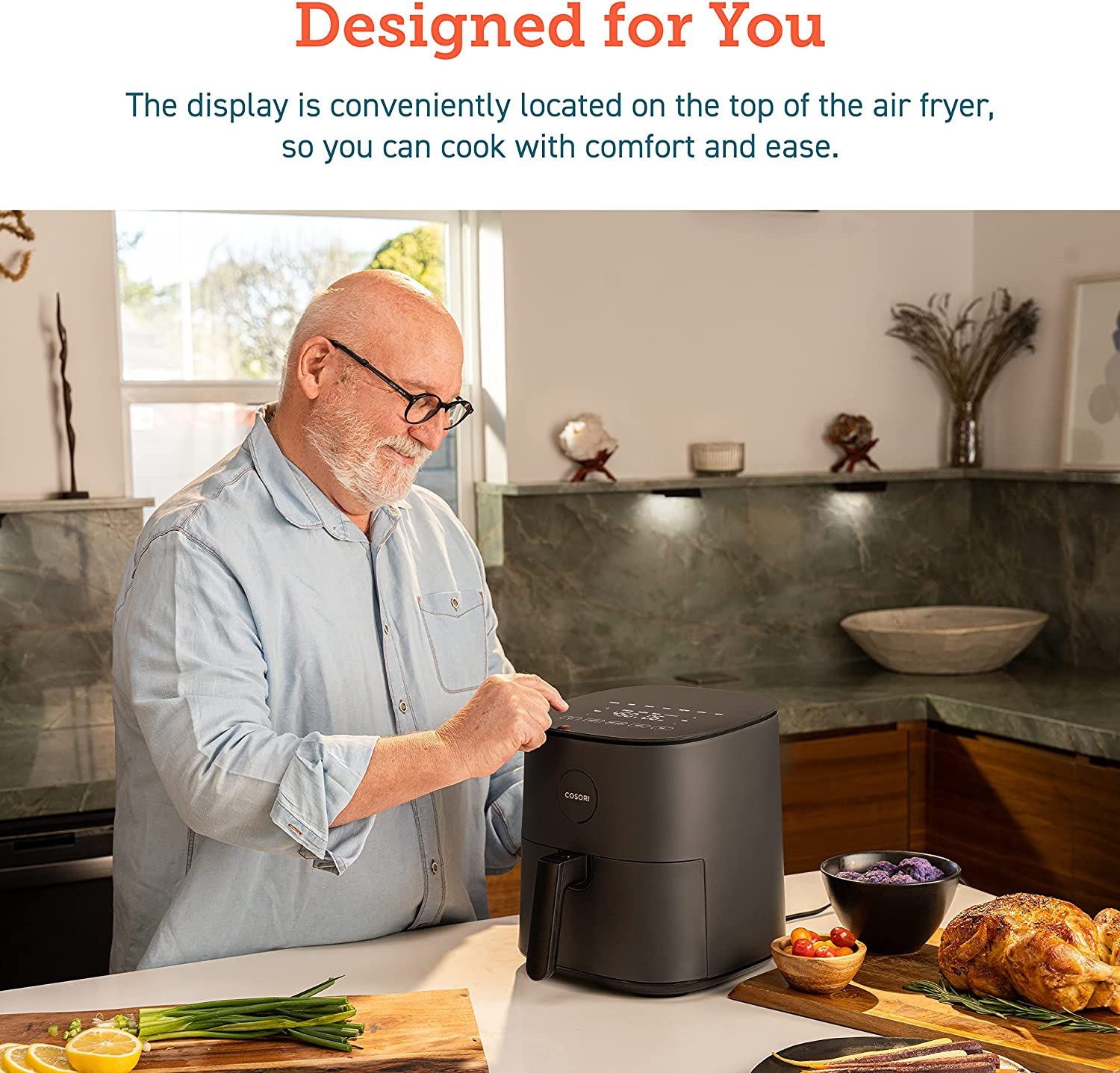 Air Fryer, 5 QT, 9-In-1 Airfryer Compact Oilless Small Oven, Dishwasher-Safe, 450℉ Freidora De Aire, 30 Exclusive Recipes, Tempered Glass Display, Nonstick Basket, Quiet, Fit for 2-4 People