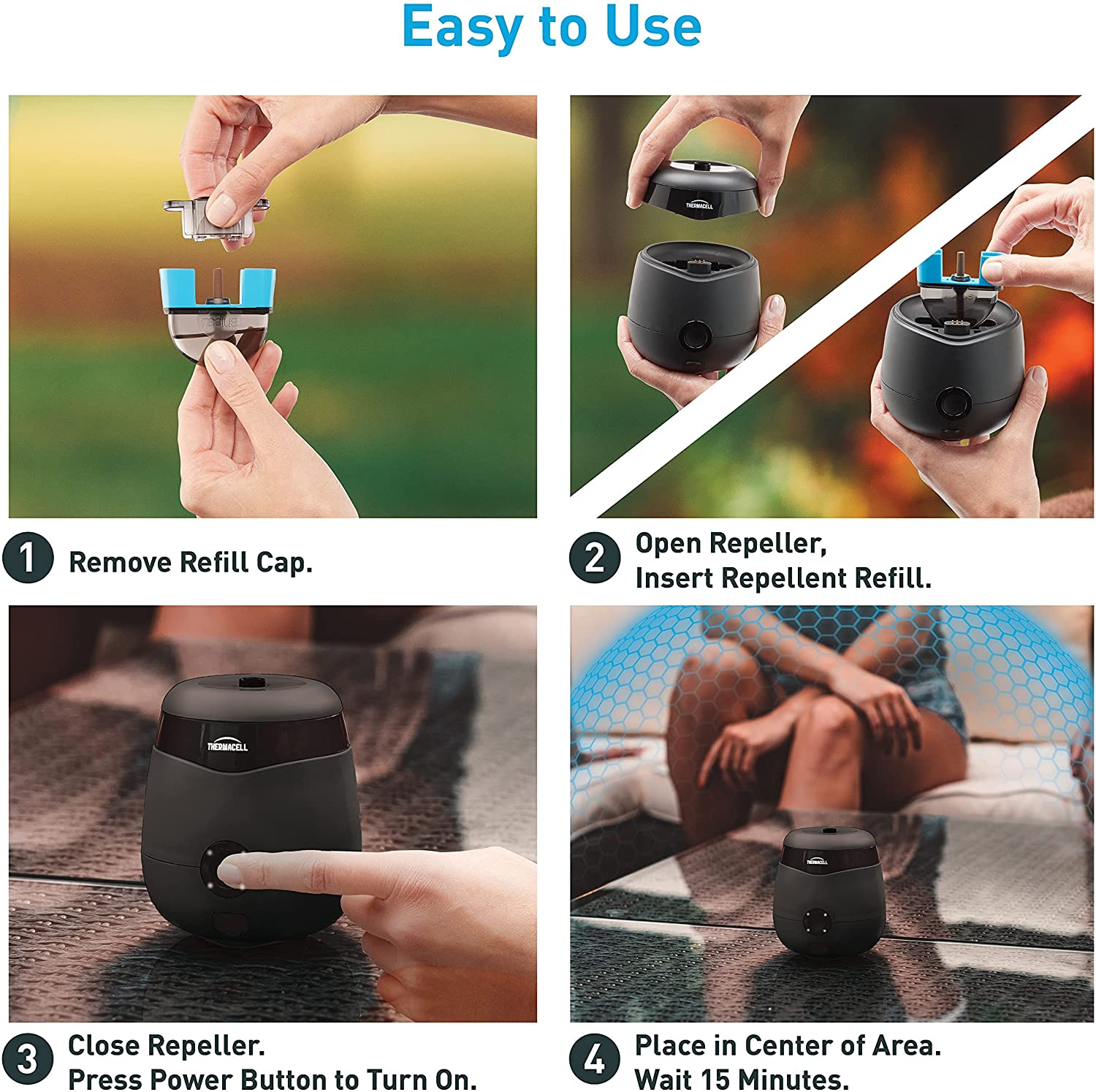 Mosquito Repellent E-Series Rechargeable Repeller with 20’ Mosquito Protection Zone; Includes 12-Hr Repellent Refill; No Spray, Flame or Scent; Deet-Free Bug Spray Alternative