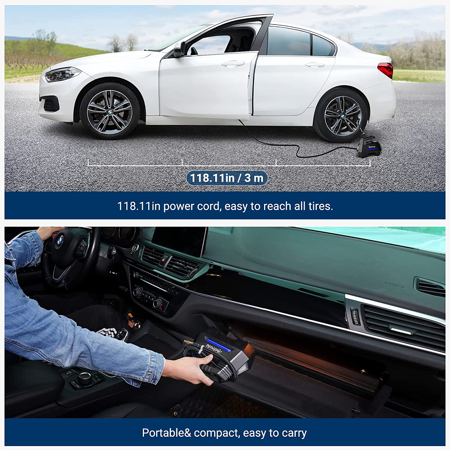 Air Compressor Tire Inflator Portable Air Pump for Car Tires 12V DC Auto Tire Pump with Digital Pressure Gauge, 100PSI with Emergency LED Light for Car, Bicycle, Balloons and Other Inflatables