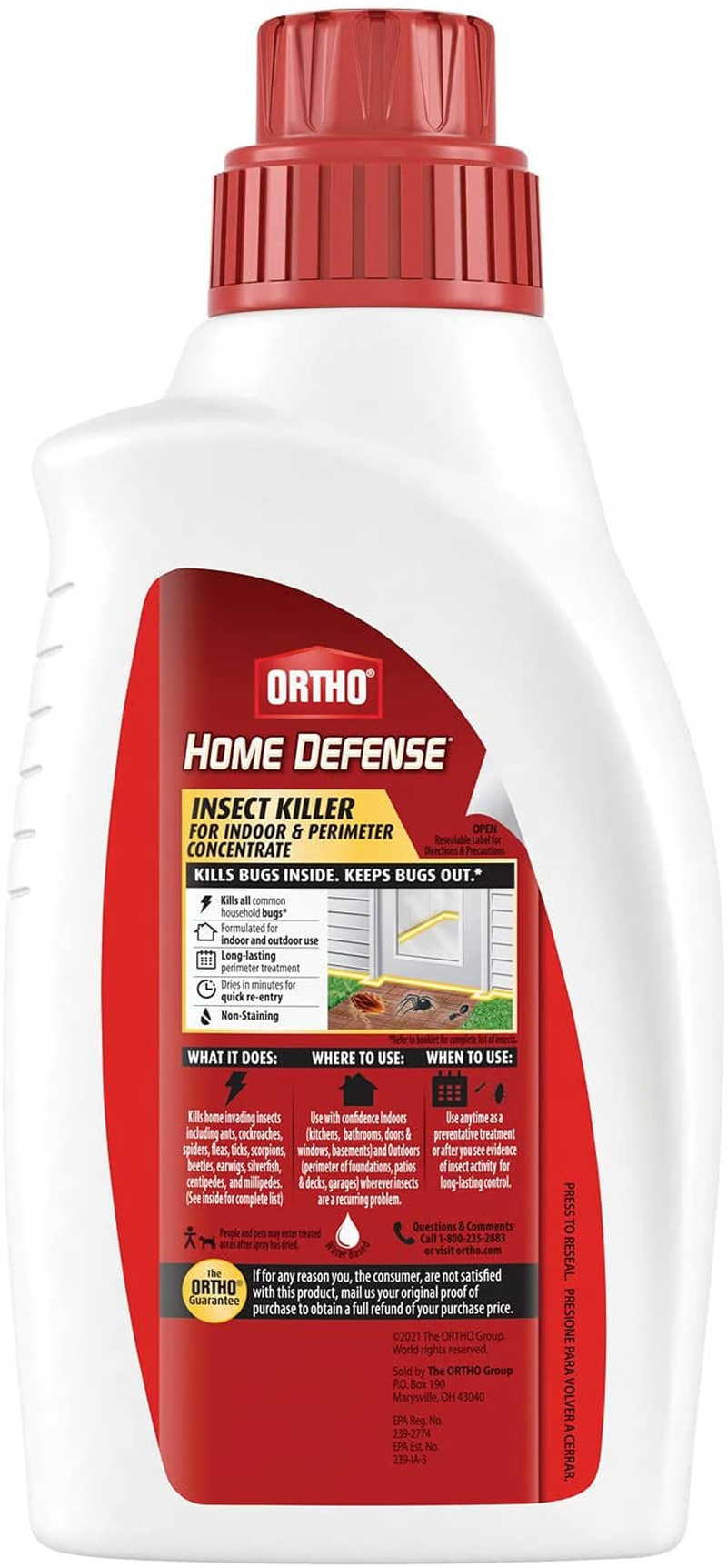 Ortho Home Defense Insect Killer for Indoor & Perimeter Concentrate: Makes 4 Gallons, Odor Free, Dries Fast, 32 Fl. Oz.