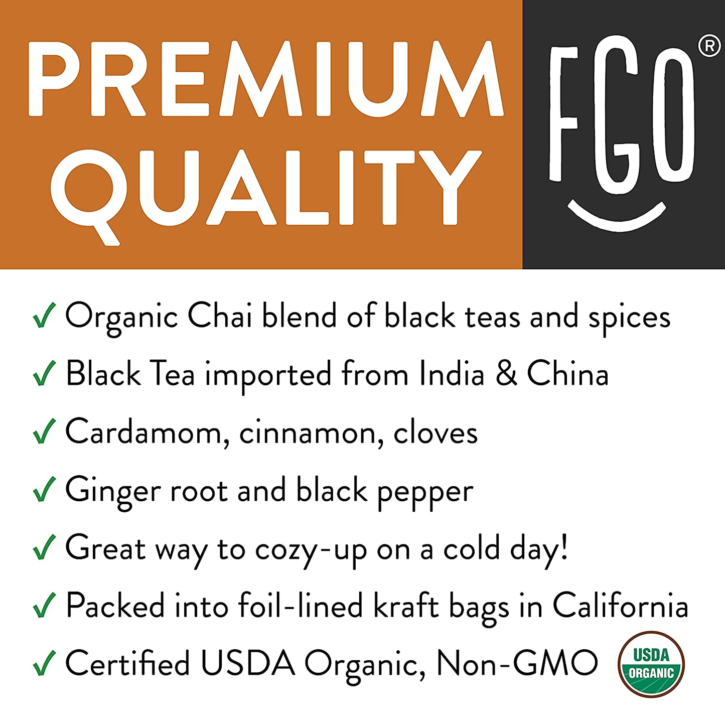 Organic Chai Loose Leaf Tea | Brew 200 Cups | Blended in USA | 16Oz/453G Resealable Kraft Bag | by