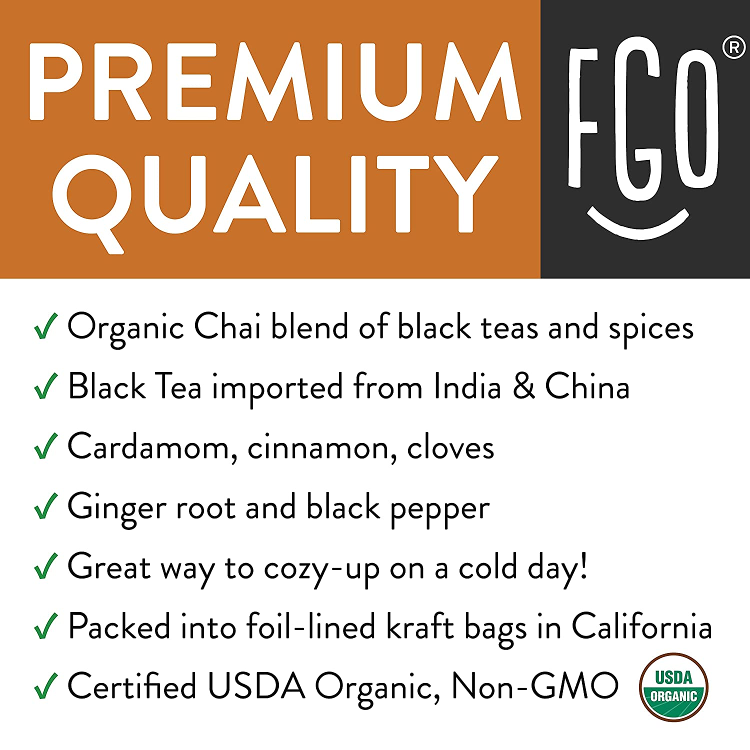 Organic Chai Loose Leaf Tea | Brew 200 Cups | Blended in USA | 16Oz/453G Resealable Kraft Bag | by